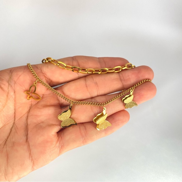 Gold Stainless Steel 2 Layer Butterfly Bracelet/ Pulsera Acero Inoxidable - Picture 4 of 8